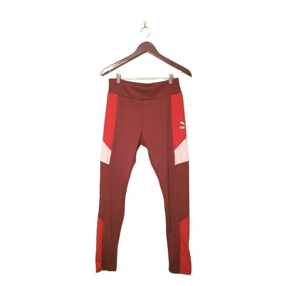 Puma Womens Leggings Red XL Ribbed Full Length Plus Size Pants Logo - Picture 8 of 8